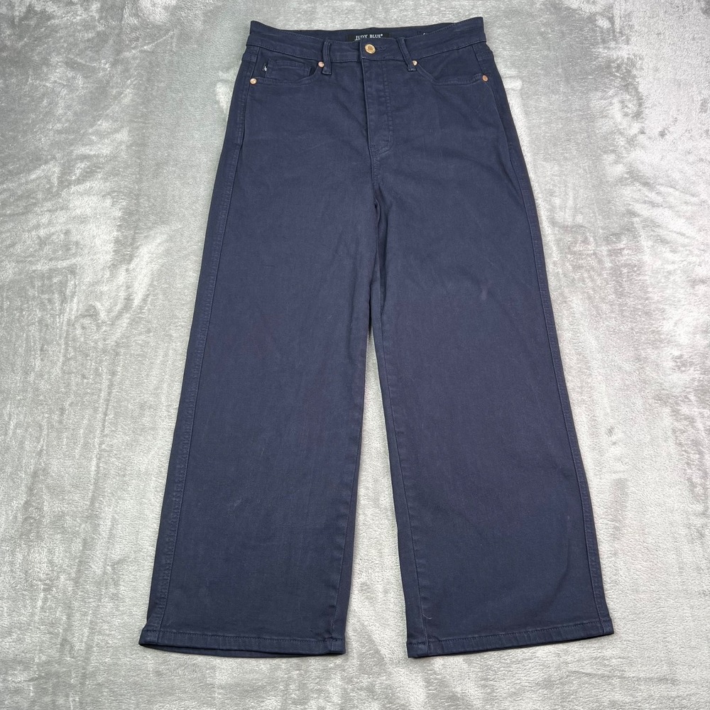Judy Blue Wide Leg‎ Cropped Jeans Womens 27 Navy Blue Garment Dyed Baggy Loose